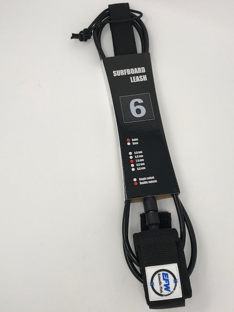 Padded Ankle Leash for Surfboard, Paddleboard, SUP, 6ft Black