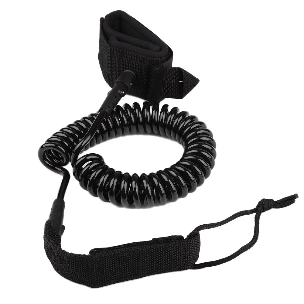 Surf Board Coiled 10 Foot Long Strap Kit Leash With Wrist Ankle Safety Swivel Leash - Black