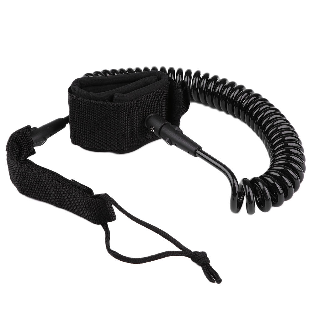 Surf Board Coiled 10 Foot Long Strap Kit Leash With Wrist Ankle Safety Swivel Leash - Black