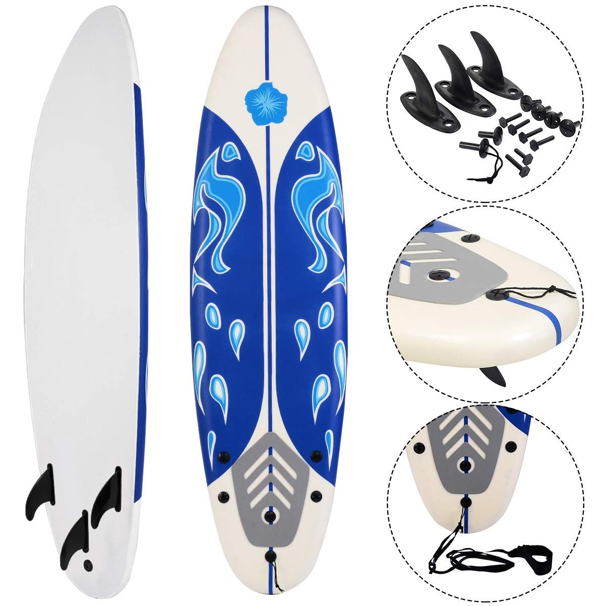 EFW 6' Surfboard Surf Foam Top Board - White/Blue