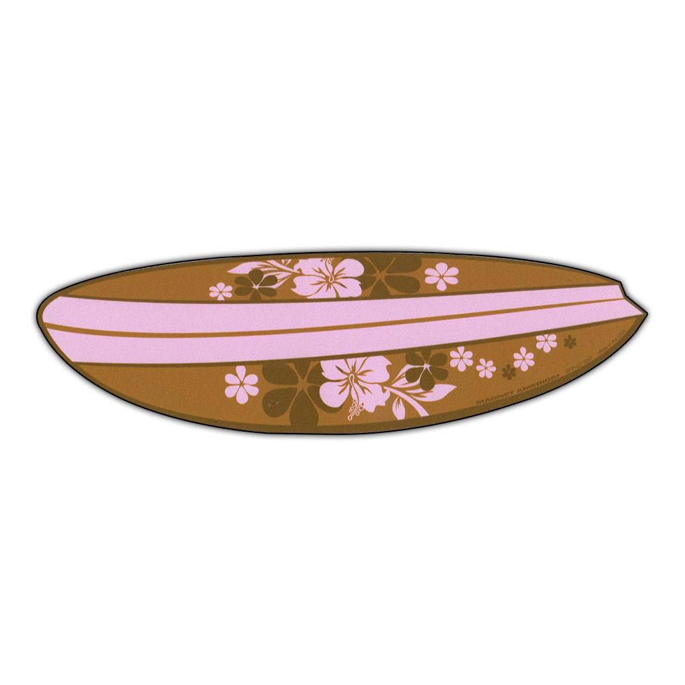 Magnet, Surfboard (Hawaiian Flowers, Pink), 6.75" x 2"