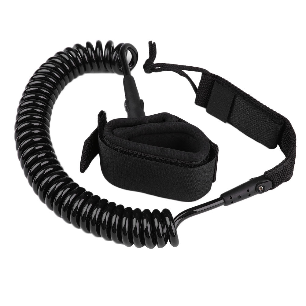 Surf Board Coiled 10 Foot Long  Strap Kit Leash With Wrist Ankle Safety Swivel Leash - Black